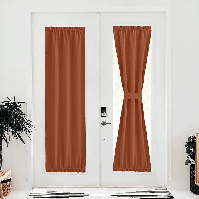 NICETOWN Doorway Curtains for Kitchen Window, Thermal Insulated Privacy Protection Blackout Door Curtains for French Door Halloween Decor Window Shade with Tieback, 1 PC, 42" x 80", Burnt Orange