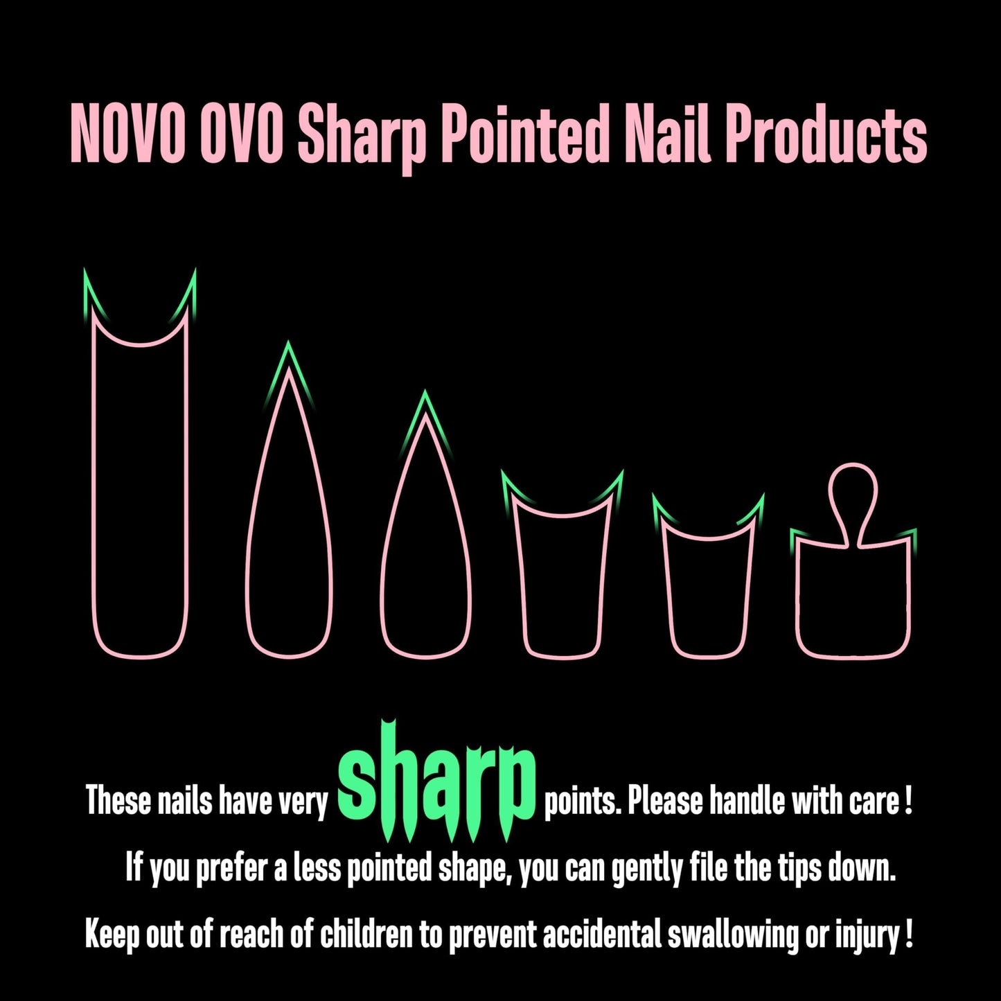 NOVO OVO Sharp Stiletto Pointed Medium Long Nail Tips Press on, Soft Gel Double Matte Clear Fake Nail Extension, Full Cover False Nails for Salon DIY x 16 Sizes 224 pcs