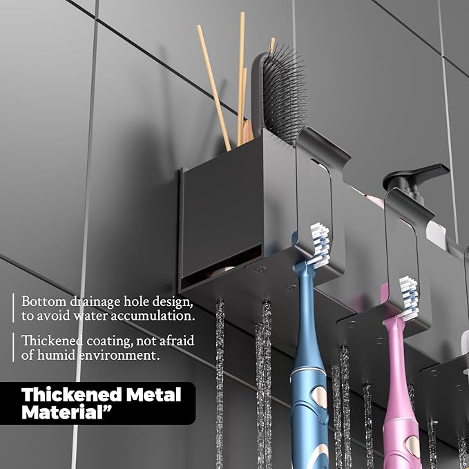 Toothbrush Holders for bathrooms, Toothbrush Holders Wall Mounted, Self-Adhesive Aluminum Toothbrush Organizer, Family-, Storing toothbrushes, Razors, Combs and ot(Titanium Gray)