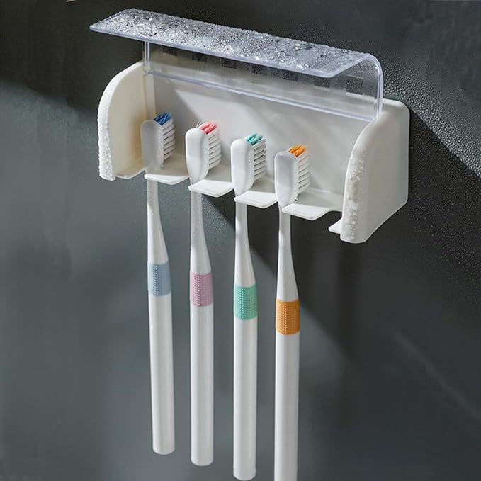 Toothbrush Holders for Bathrooms,Kids Toothbrush Holders with Cover,5 Slots Electric Tooth Brush Holder Wall Mounted Toothbrush Organizer,Shower Restroom Bathroom Accessories (White)