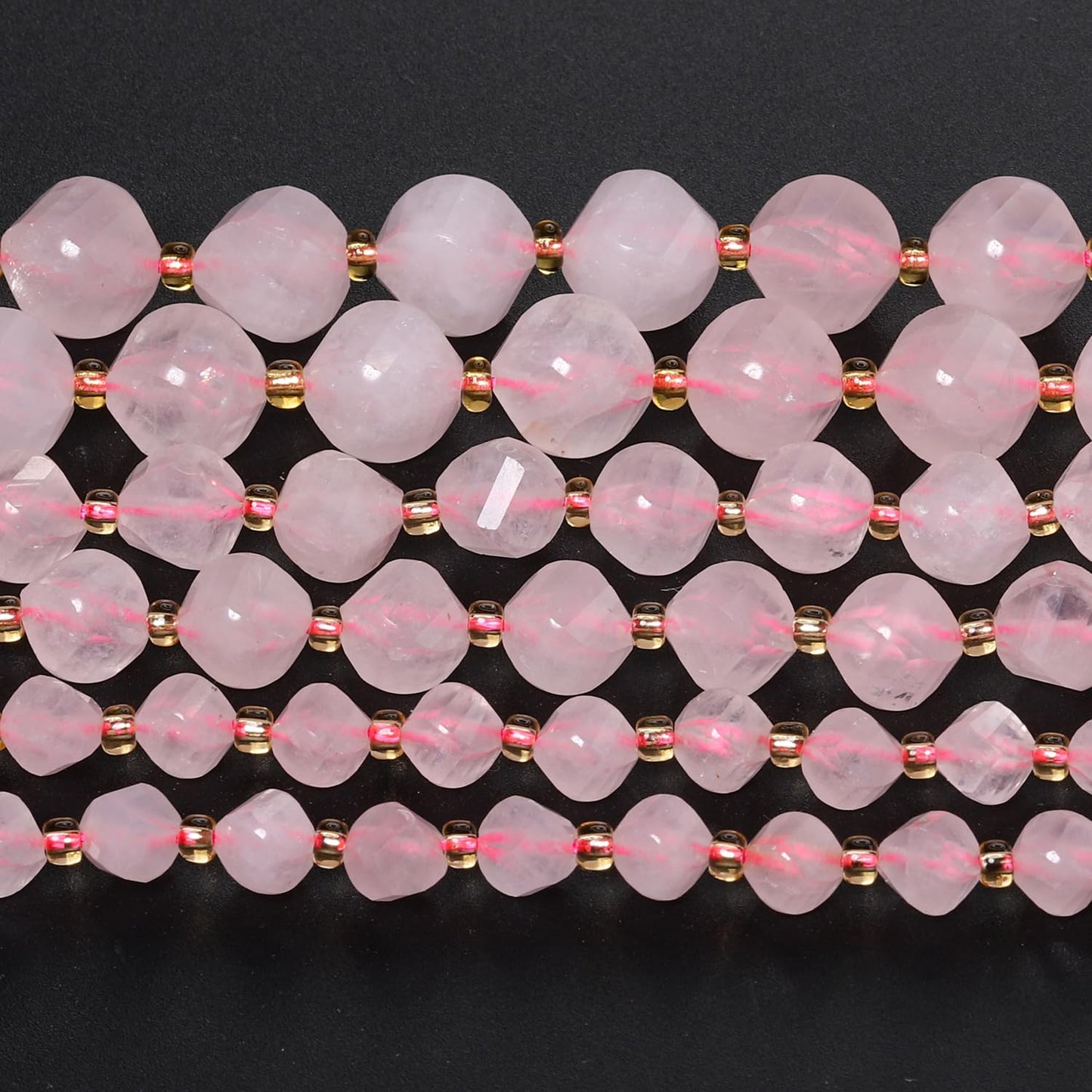 Yochus 42pcs Natural Pink Quartz Stone Beads for Bracelet，2strands 6mm Facted Twist Loose Gemstone Beads for Jewelry Making DIY Craft Necklace Earring