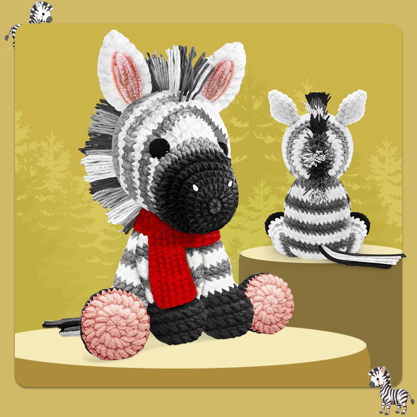 CODGP Crochet Kit for Beginners,11.8in Crochet Animal Kit Zebra,Crochet Starter Kit Gift for Adults with Yarn Sets,Amigurumi Crochet Kit with Step-by-Step Video Tutorials