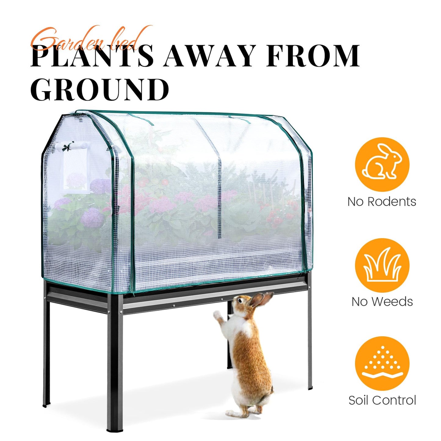 KING BIRD Large Raised Garden Bed with Cover Galvanized Elevated Planter Box with Legs 48×24×56 in for Backyard, Patio, Balcony, 700lb Capacity, Dark Grey
