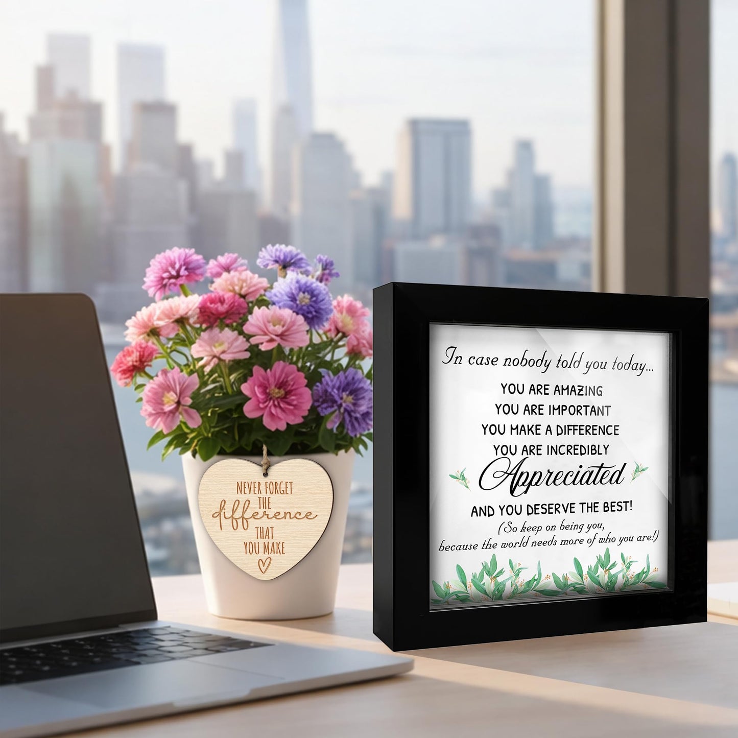 Thank You Appreciation Gift Set with Inspirational Quote Sign, Wooden Heart Ornament & Card – Meaningful Recognition Gift Doctor, Coworkers, Employees, Teachers – Desk or Wall Decor HF483