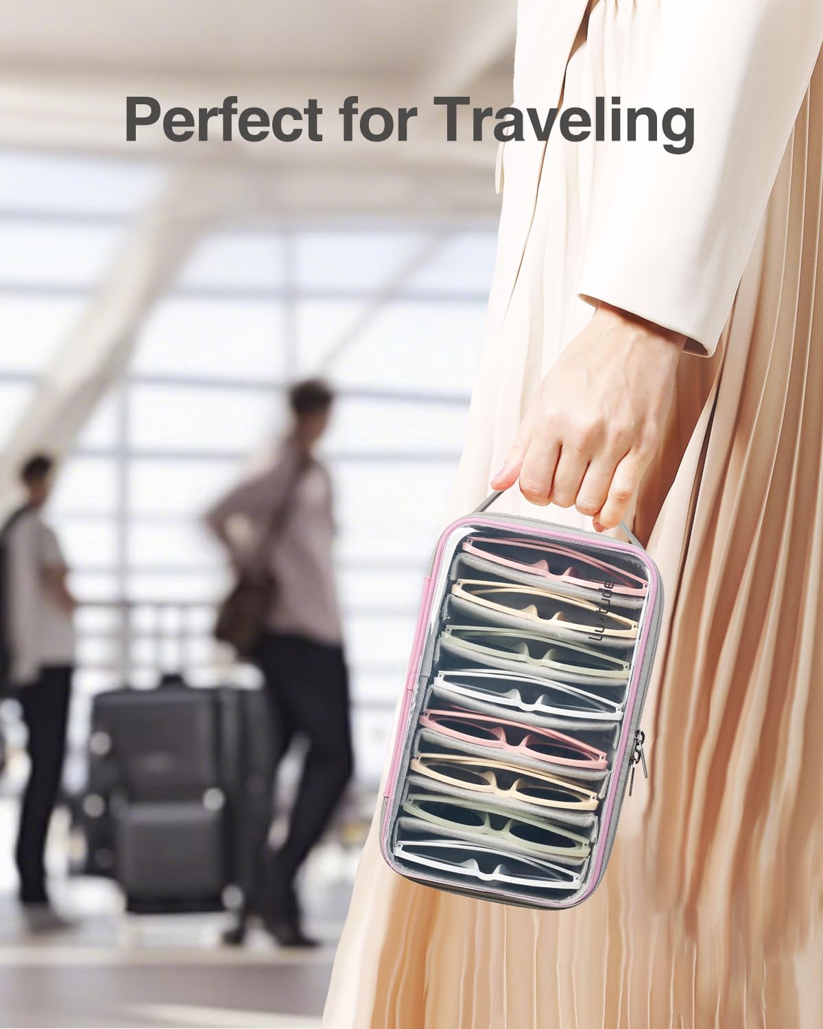 Luxtude Travel Sunglasses Organizer Case for Women Men, Glasses Case Multiple Pairs with Adjustable Slots, Hard Shell Sunglass Storage Cases, Clear Eyeglass Organizer for Multiple Glasses