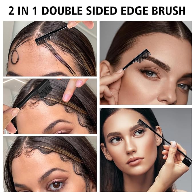 3 Pieces Hair Styling Comb Set Teasing Brush Rat Tail Comb Edge Brush for Edge&Back Brushing, Combing, Slicking Hair for Women (Black)