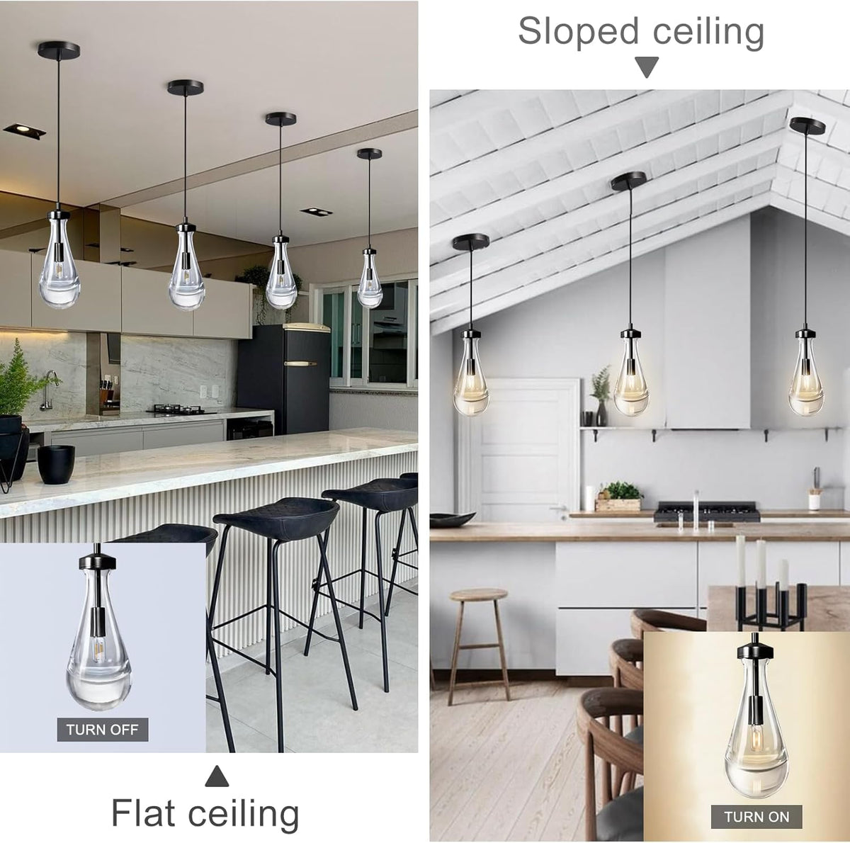 Modern Raindrop Pendant Lights Set of 3, Pendant Lights Kitchen Island 3 Pack, Matte Black Pendant Lights for Bedroom Bathroom, Chandelier for Living Room Hallway, Bulb Included