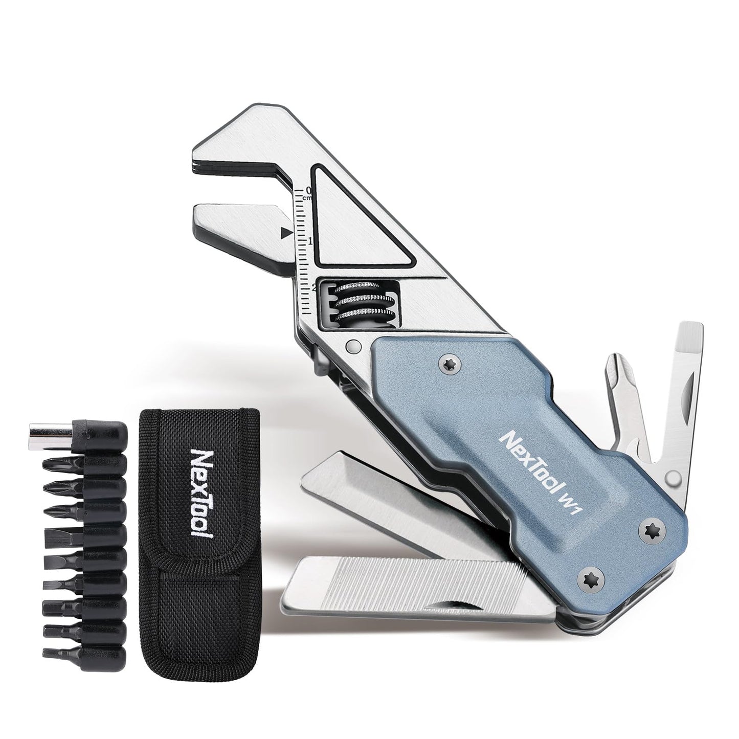 NexTool EDC Multi Tool, 6 in 1 Wrench Multitool with Knife, Flat/Phillips Screwdriver and Bottle Opener, Bike Multitool with 9 in 1 Bits Set and Nylon Pouch for Cycling Maintenancen, Household Repairs