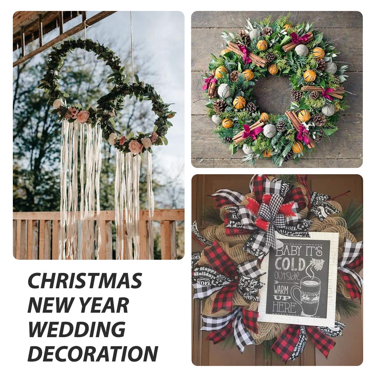UltraOutlet 6 Pack 14 Inch Metal Wreath Frame Wreath Ring for Crafts with 6 Adhesive Hooks and 3.3 Yard Burlap, Front Door Christmas New Year Valentines Wedding Decoration