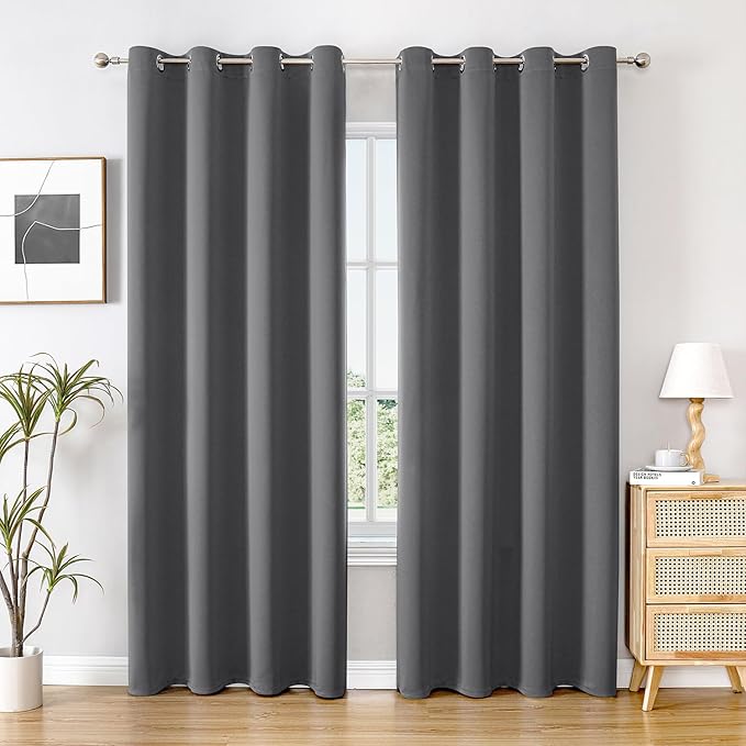ChrisDowa Blackout Curtains 102 inches Long for Bedroom - 2 Panels Set Grommet Thermal Insulated Room Darkening Curtains for Living Room (Grey, 52 x 102 Inch)