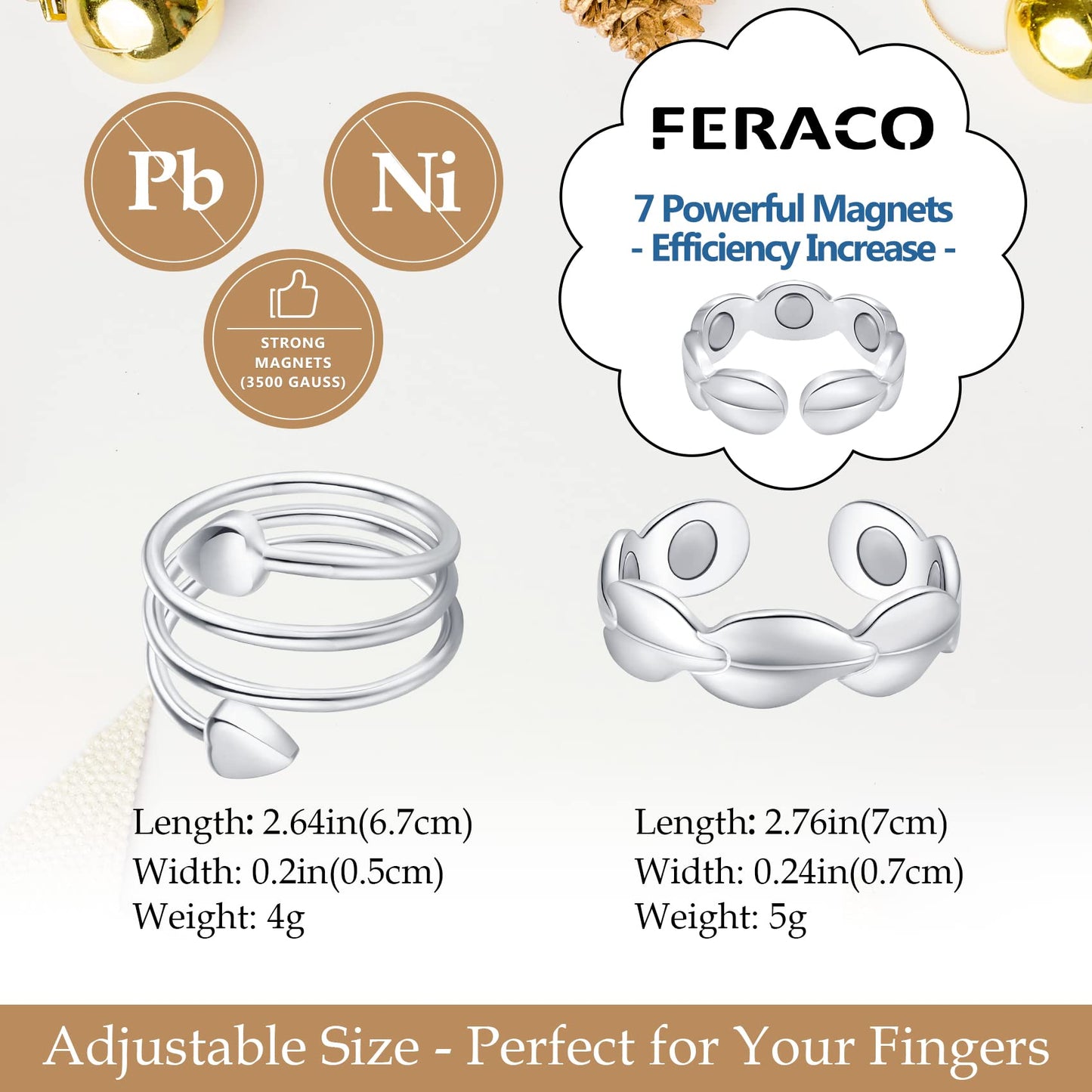 Feraco 2PCS Copper Rings for Women,99.99% Pure Cooper Magnetic Thumb Ring with Magnet,Lymphatic Jewelry Gifts for Womens