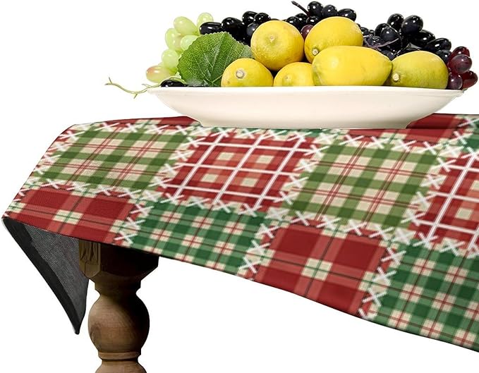 YCness Patchwork Geometric Grids Tablecloth, Christmas Seasonal Colorful Red Green Table Cover for Dinner Birthday Holiday Party Kitchen Colorful Red White Table Decor 55x55 Inch Rectangle
