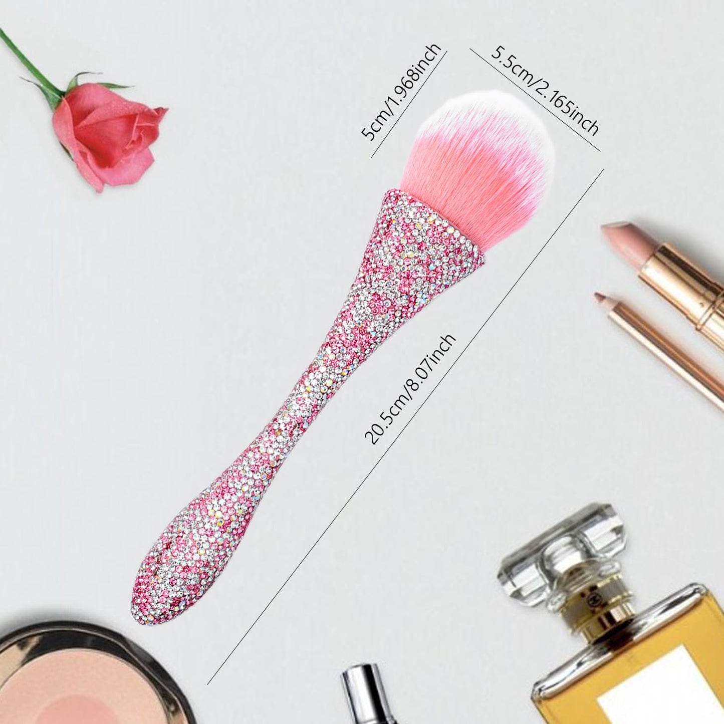 SILPECWEE 1pc Pink Nail Brush for Cleaning Fingernails, Nail Dust Powder Remover Brushes, Soft Nail Art Brush Inlaid Clear Crystal Acrylic Nail Brush Cleaner Makeup Tool
