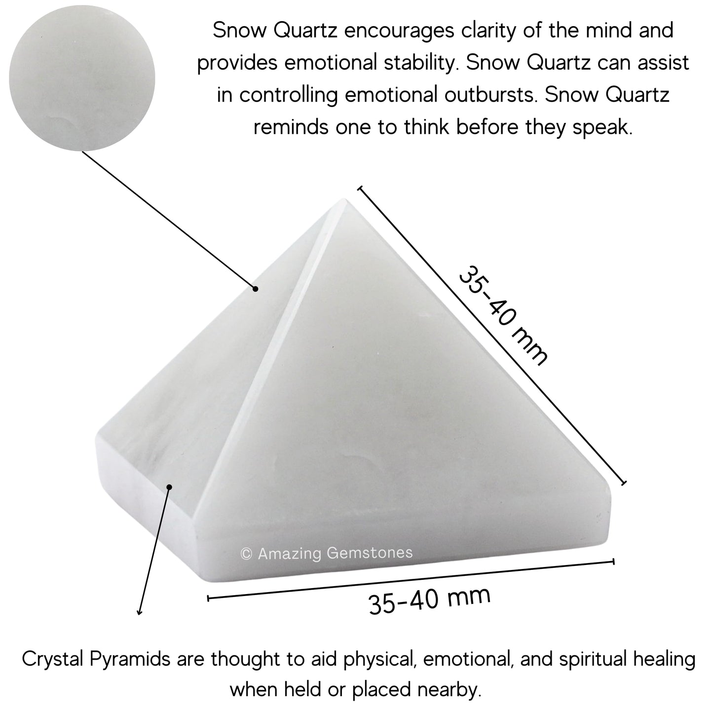 Amazing Gemstone Snow Quartz Pyramid Crystal Healing Stones - 1.5" Great Pyramid Figurine of Natural Stone Pyramid for Meditation, Reiki, Chakra Balancing and Crystal Pyramids Grid