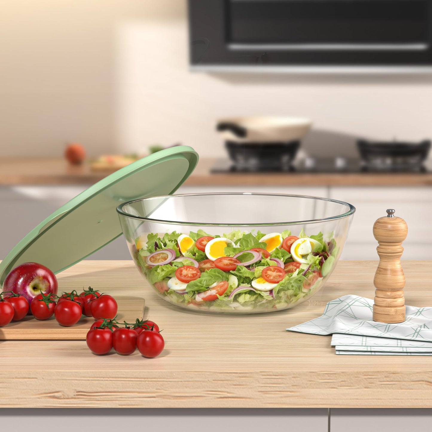 Quald Extra Large Glass Mixing Bowls Clear Glass Salad Cooking Bowls for Kitchen Salad Bread Storage (4.7Qt)