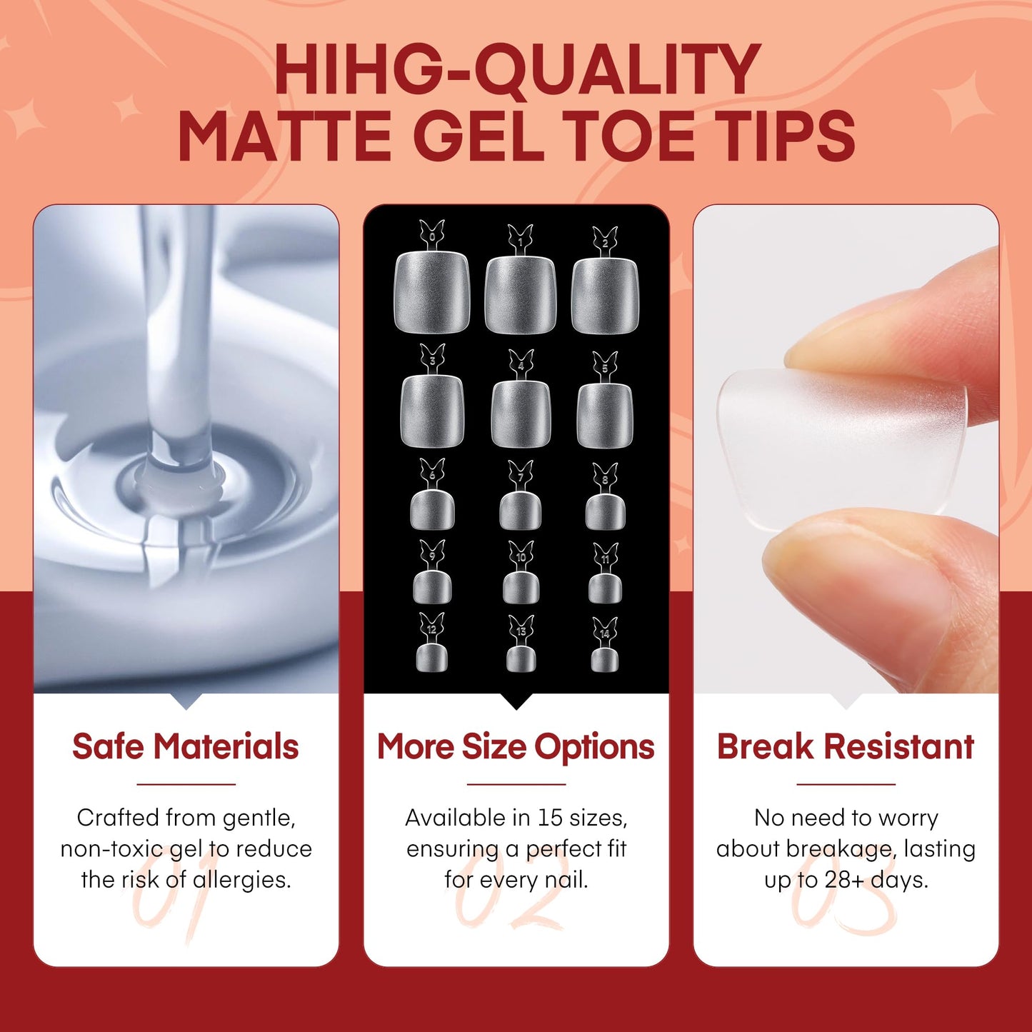 Luckyfairy Square Toe Nail Tips: Full Cover Big Wide Matte Fake Toe Nails 15Sizes Soft Gel Pre-shape Clear Gel Toe Nail Tips Press ons For Nail Extensions Home DIY Salon 360Pcs