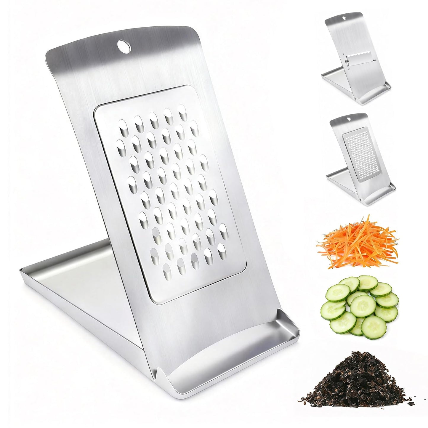 Aolzg 3-in-1 Handheld Cheese Grater Set for kitchen - Adjustable Slicer, Grater and Shredder with Tray - 430 Stainless Steel for Cheese, Butter, Vegetables, Chocolate, Dishwasher Safe