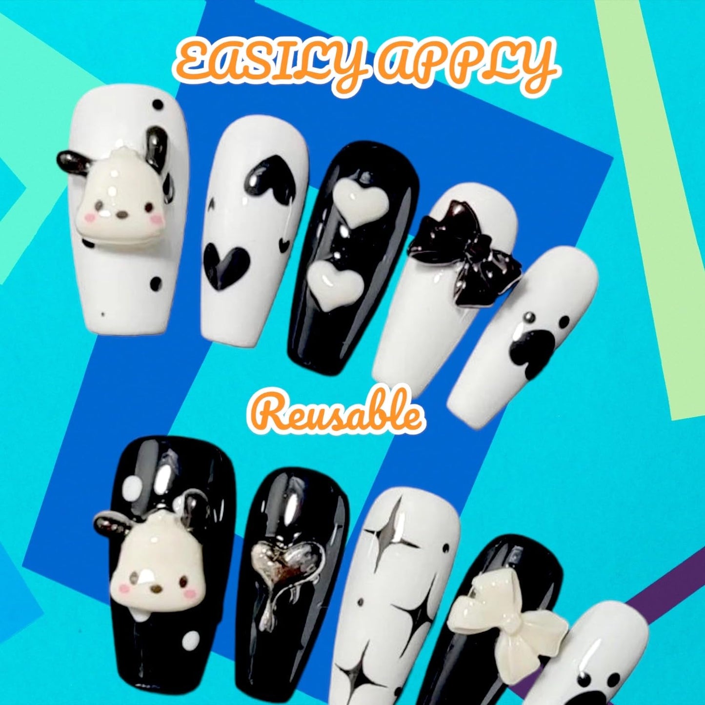 Kawaii Kuromi Pochacco Anime 3D Nail Decal Nana Press on Nails