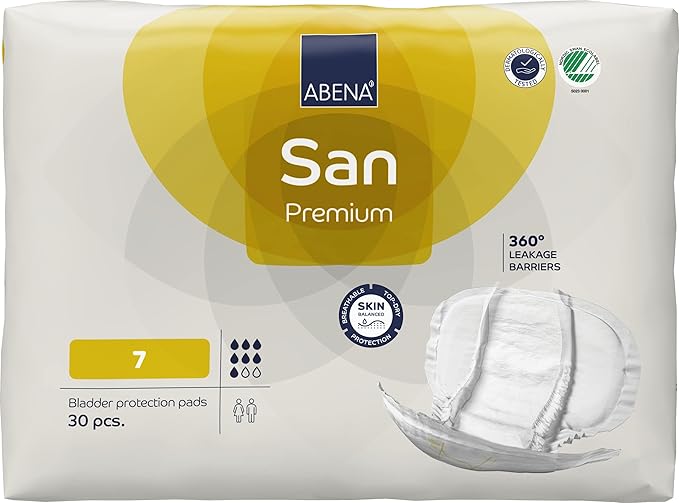 Abena San Premium Incontinence Pads, Moderate Absorbency, (Sizes 4 to 7), Size 7, 30 Count