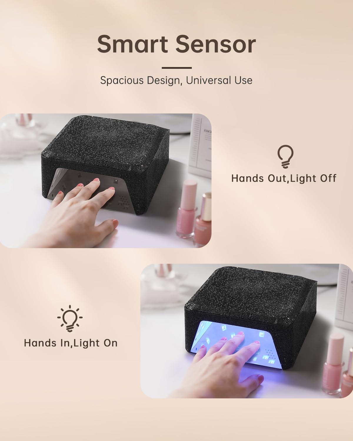 CHRISTINE SHELLY UV Nail Lamp, Rechargeable LED Nail Dryer Sparkly Gel Polish Light 4 Timer Setting Professional Quick Dry Curing Lamp with Display Auto Sensor for Salon & Home, Black Diamond