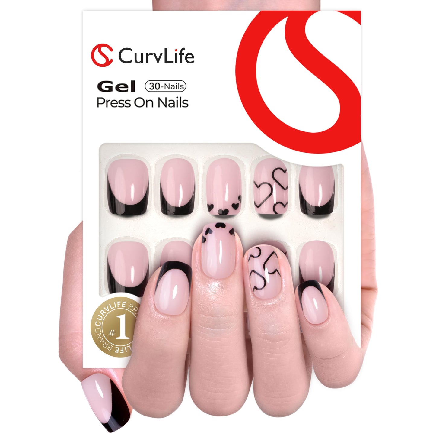 Curvlife 30pcs Press on Nails, Acrylic Fake Nail with Apricot Design, Full Cover False Nails Tips Glossy Nude Glue on Nails Artificial Stick on Nails for Women (loveful, Short)