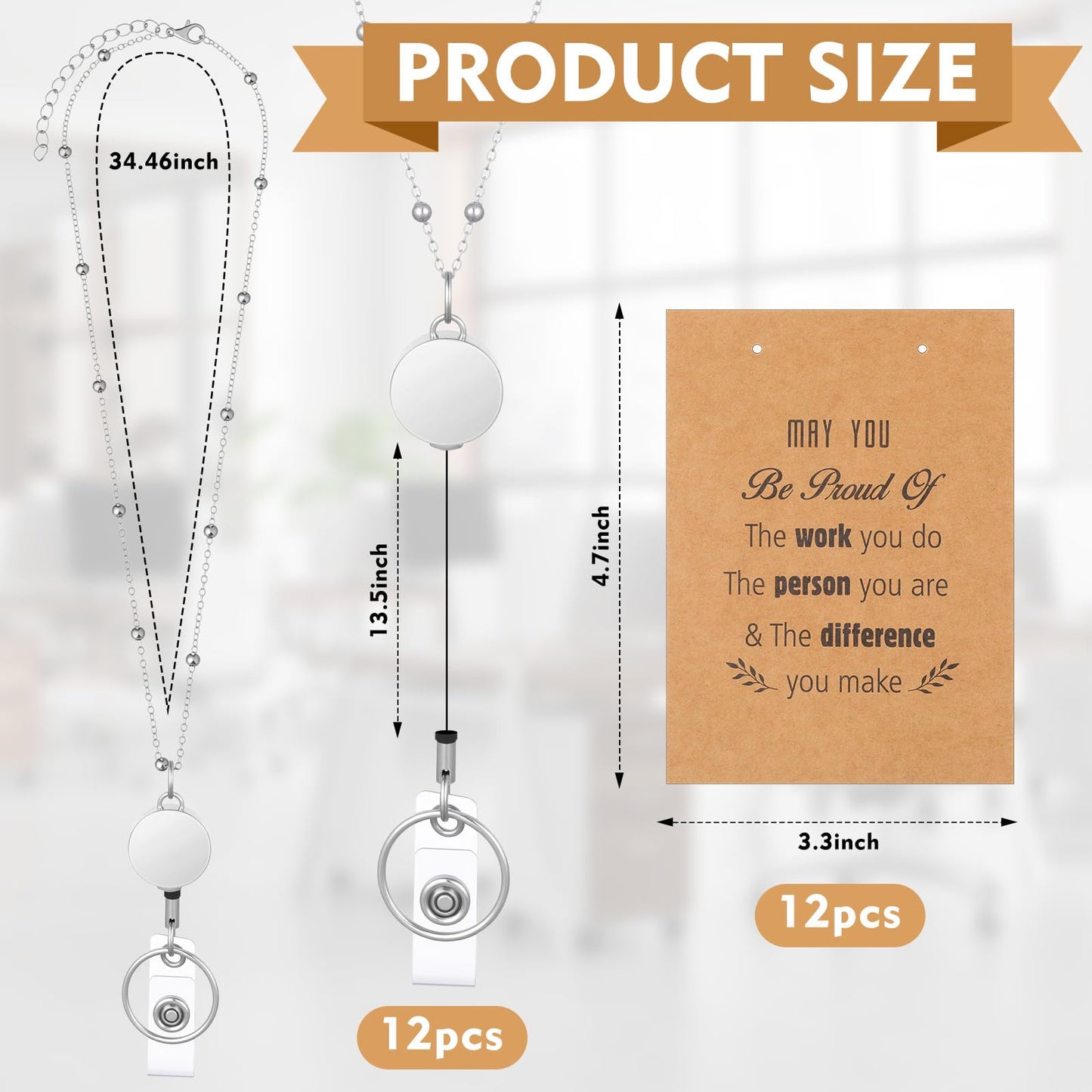 Kenning 12 Pcs Employee Appreciation Gift Set Silver Metal Retractable Lanyard Chain Motivational Employee Appreciation Card Gift for Teacher, Nurses, Office, Team, and Staff