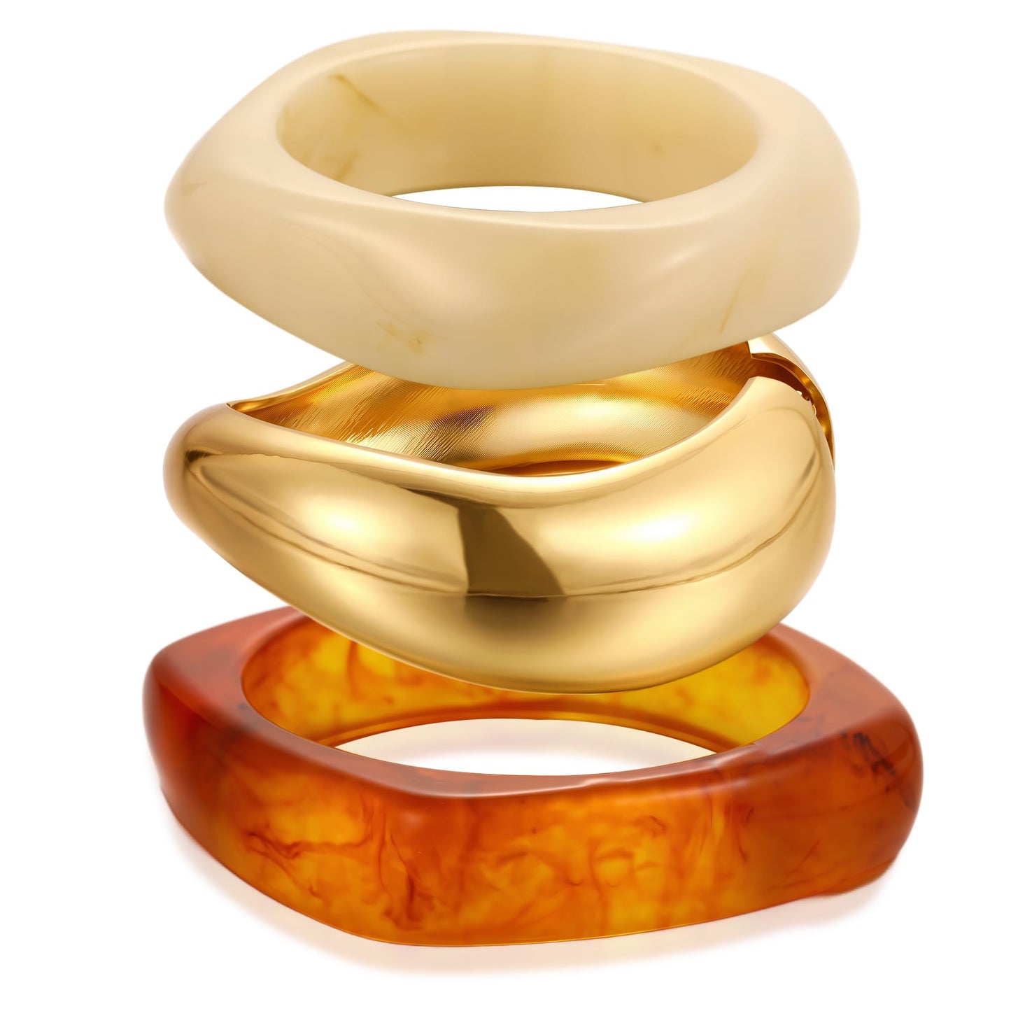 Chunky Gold Acrylic Bangle Bracelets for Women, Dainty 14k Gold Plated Big Stackable Orange Bangles Set, Trendy Cuff Bracelet Summer Beach Jewelry Gifts Amber Bangle