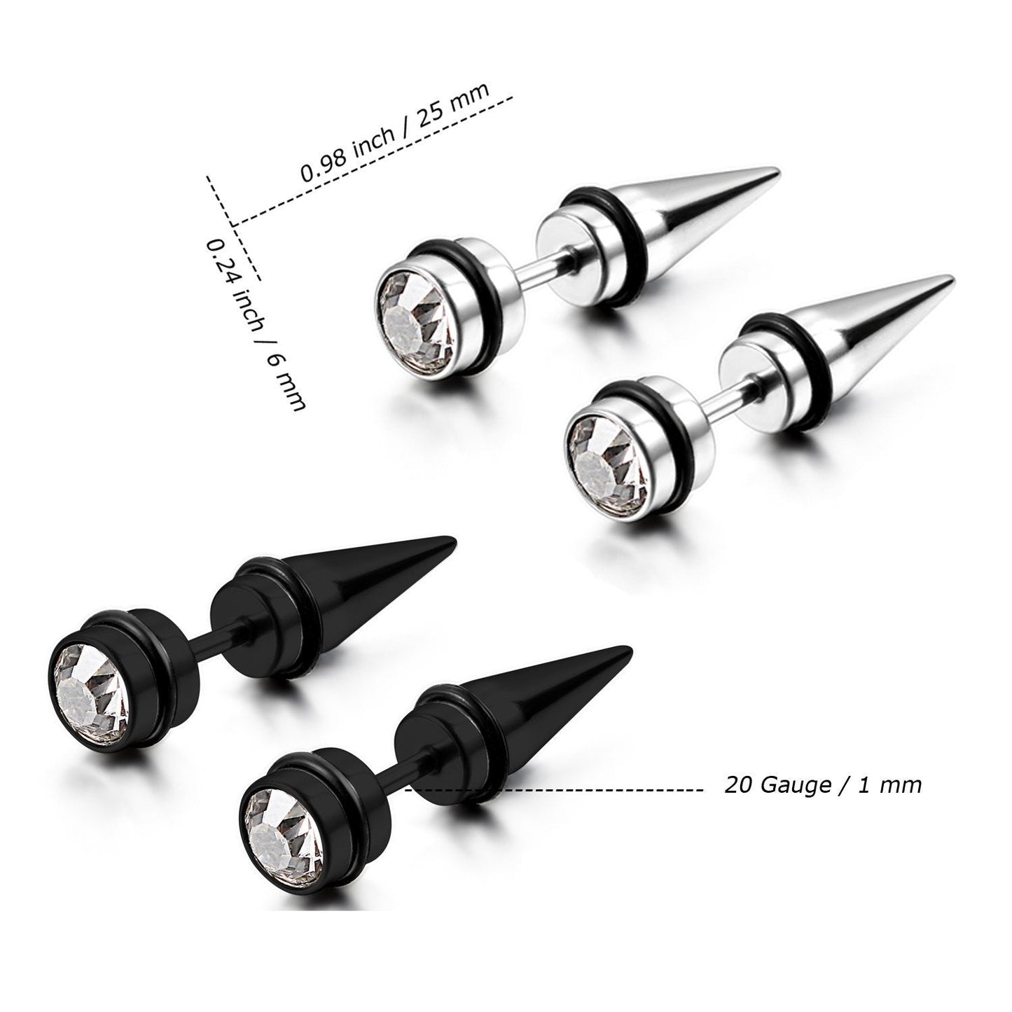 Aroncent 12PCS Men's Stainless Steel Fake Gauges Tunnel Cheater Piercing Jewelry Stud Earrings Set