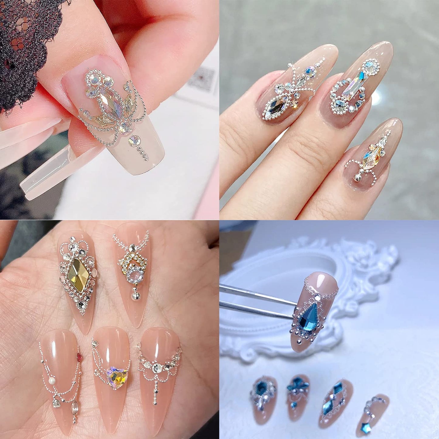 DZHILHMX Small Nail Beads - Gold Silver Rose, Multi Size 3D, Round, Metal, Mini Steel Beads Ball Caviar, Nail Charms Design for Nail Art
