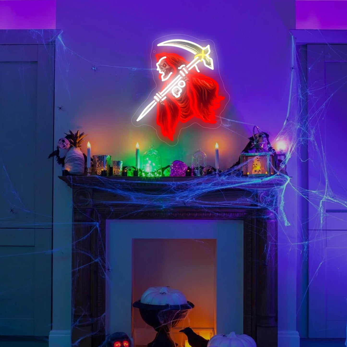 Skull of the Reaper LED Neon Sign USB Powered for Wall Decor, Horror Neon Night Light Sign Dimmable for Room Party Decor Halloween Birthday Gifts