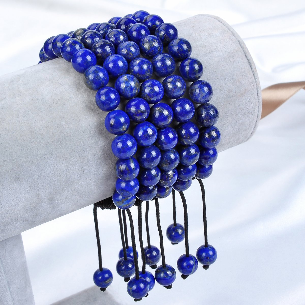 MASSIVE BEADS Lapis Crystal Beads Birthstone Healing Power Macrame Bracelets Adjustable (Lapis, 8mm)