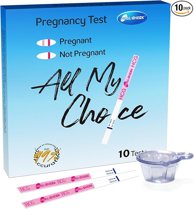 Pregnancy Tests with Cups, HEAL-CHECK Bulk Pregnancy Test Strips for Detection at Home, Over 99% Accuracy, Individually Wrapped Fertility Tests, Extra-Wide 5mm HCG Tests, Pruebas De Embarazo, 10 Count