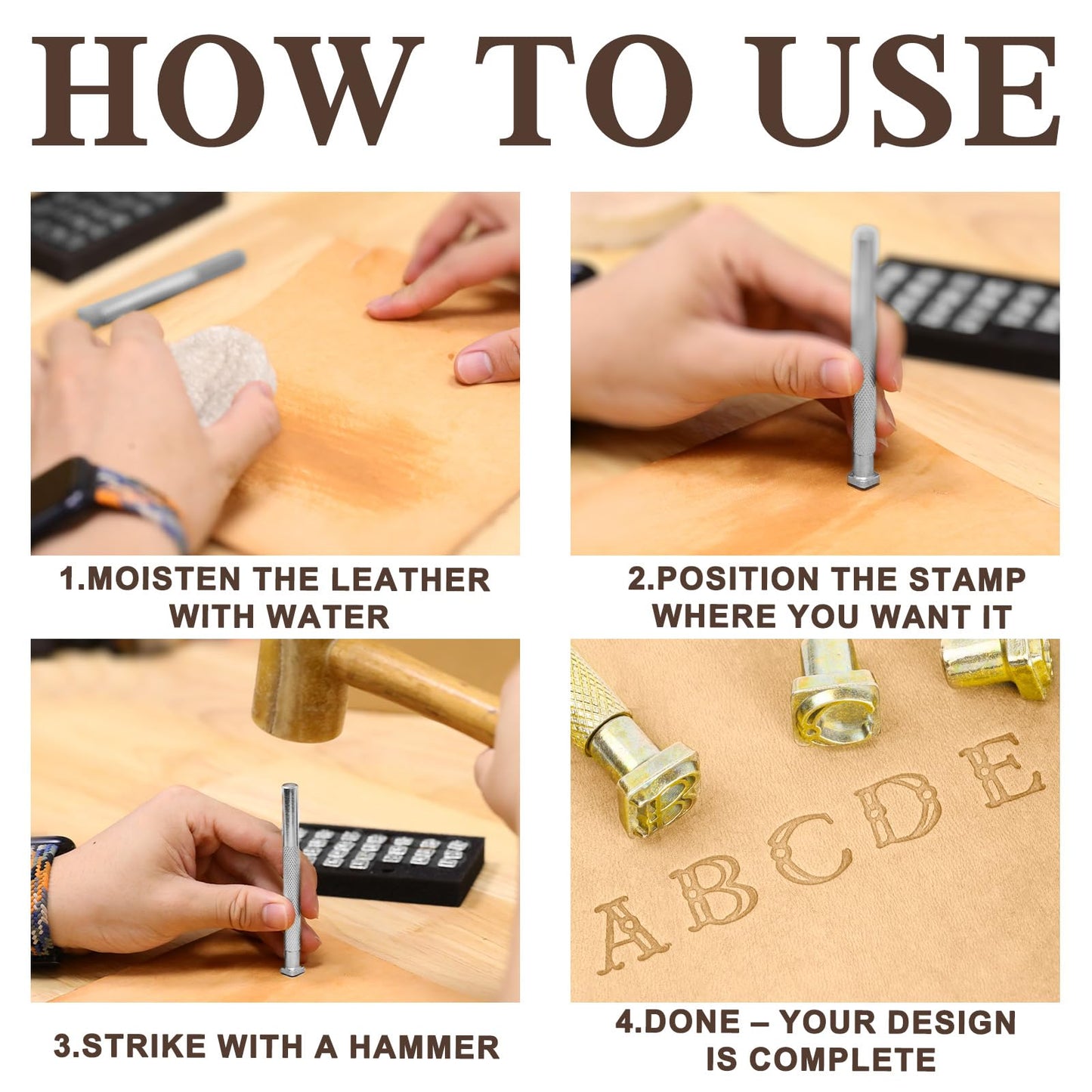 BESTNULE 27pcs Leather Stamps, Leather Stamping Kit, Leathercraft Stamping Tool Set, 26PCS Capital Letter Leather Stamps 9.5mm + 1 Stamping Handle for Leather Craft