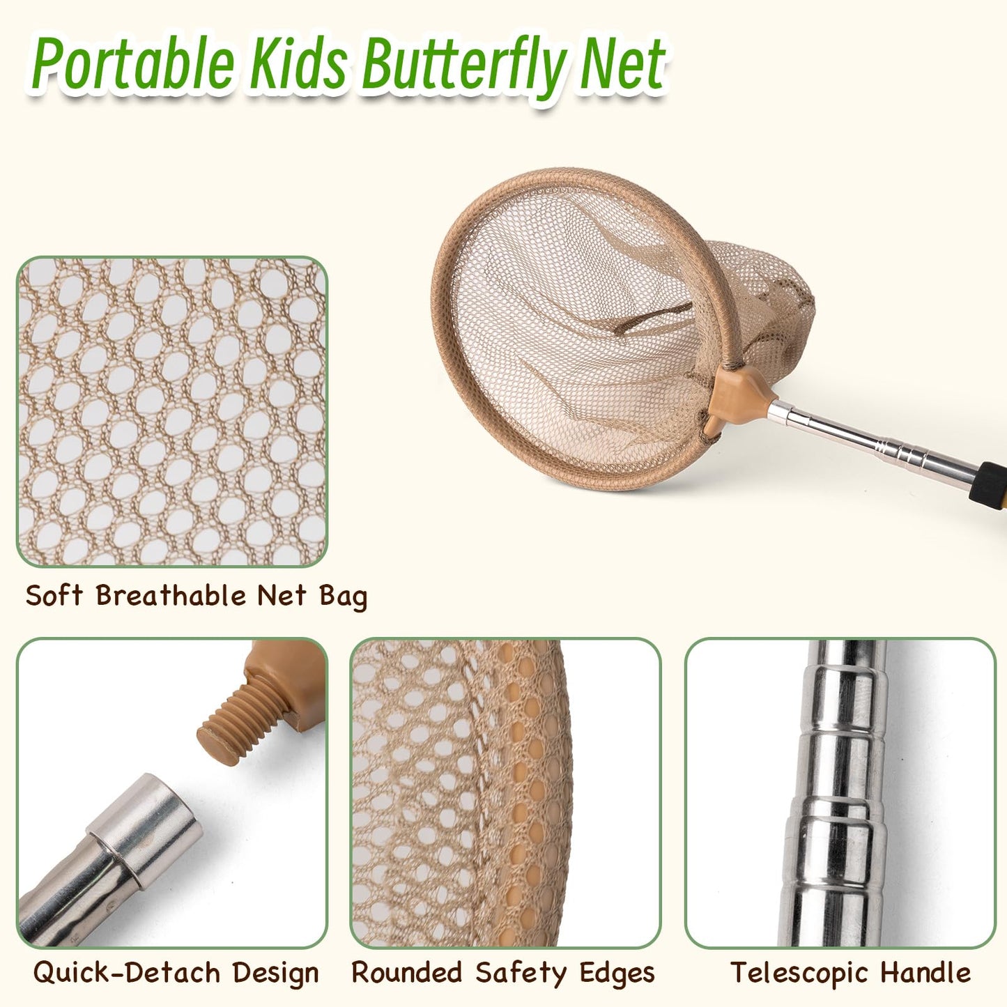 Wooden Bug Catcher Kit for Kids 3-8, 10PCS Outdoor Explorer Set with Bug House, Butterfly Net, Magnifier & Tools, Catch & Release STEM Nature Kit, Non-Plastic Educational Gift for Boys & Girls