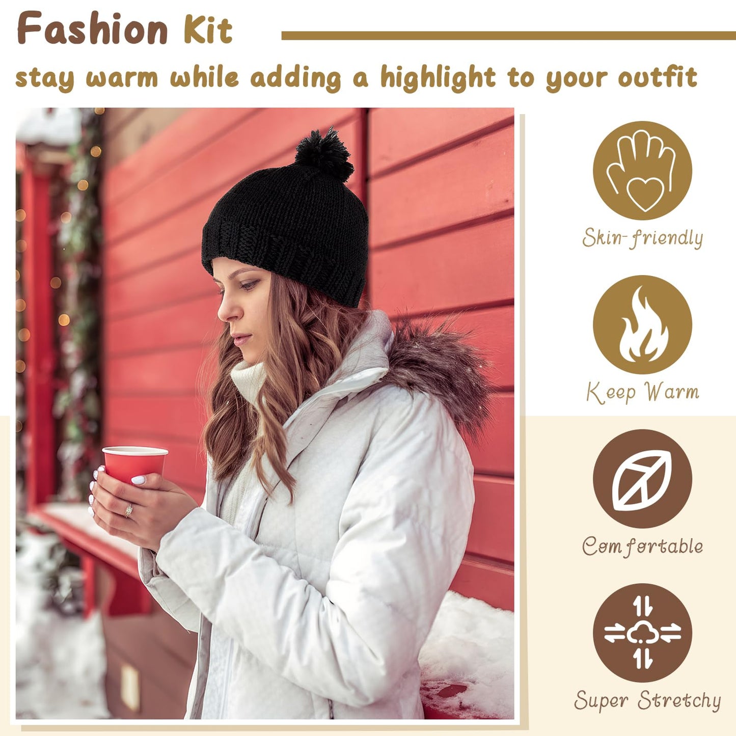 Maasechs Knitting Kits for Beginners Adults Complete Hat Knit Set with Yarn Bamboo Needles Starter Crochet Kit with Full Knitting Crochet Accessories for Women and Men(Black)