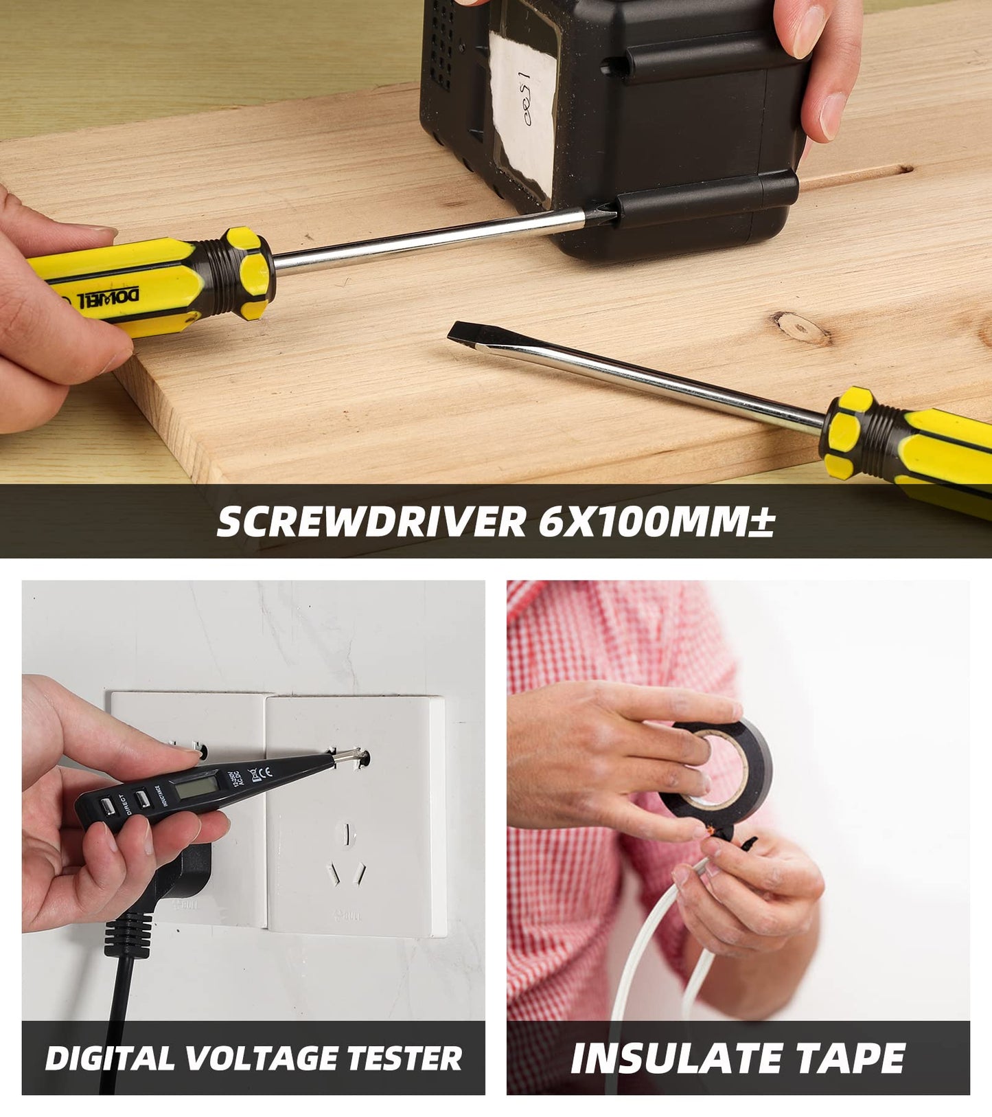DOWELL Small Homeowner Tool Set 9 Pieces General Household Small Hand Tool Kit with Plastic Tool Box Storage Case