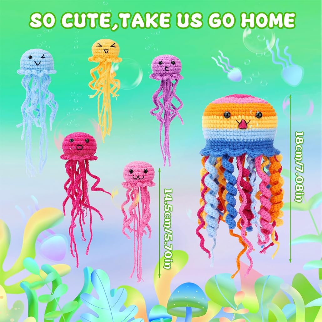 KyeeaDIY Crochet Kit for Beginners, Crochet Starter Kits, Animal Knitting Crocheting Kits with Step-by-Step Video Tutorials, Complete Crochet Kit for Adults Decoration (Jellyfish)