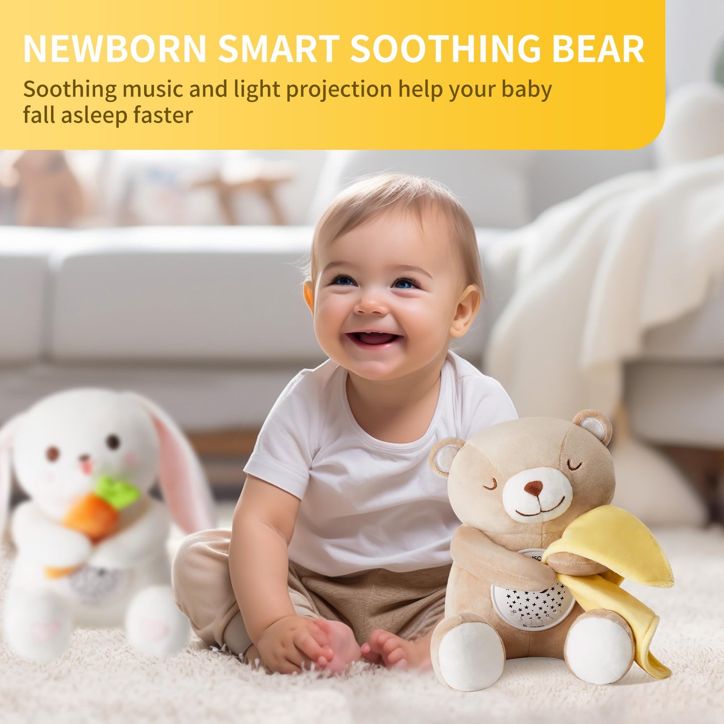 Baby Sleep Soother, White Noise Sound Machine Projector Night Light, Portable Stuffed Teddy Baby Gifts Bear Toy with 18 Soothing Sounds, Auto-Off Timer, Cry Sensor for Kids