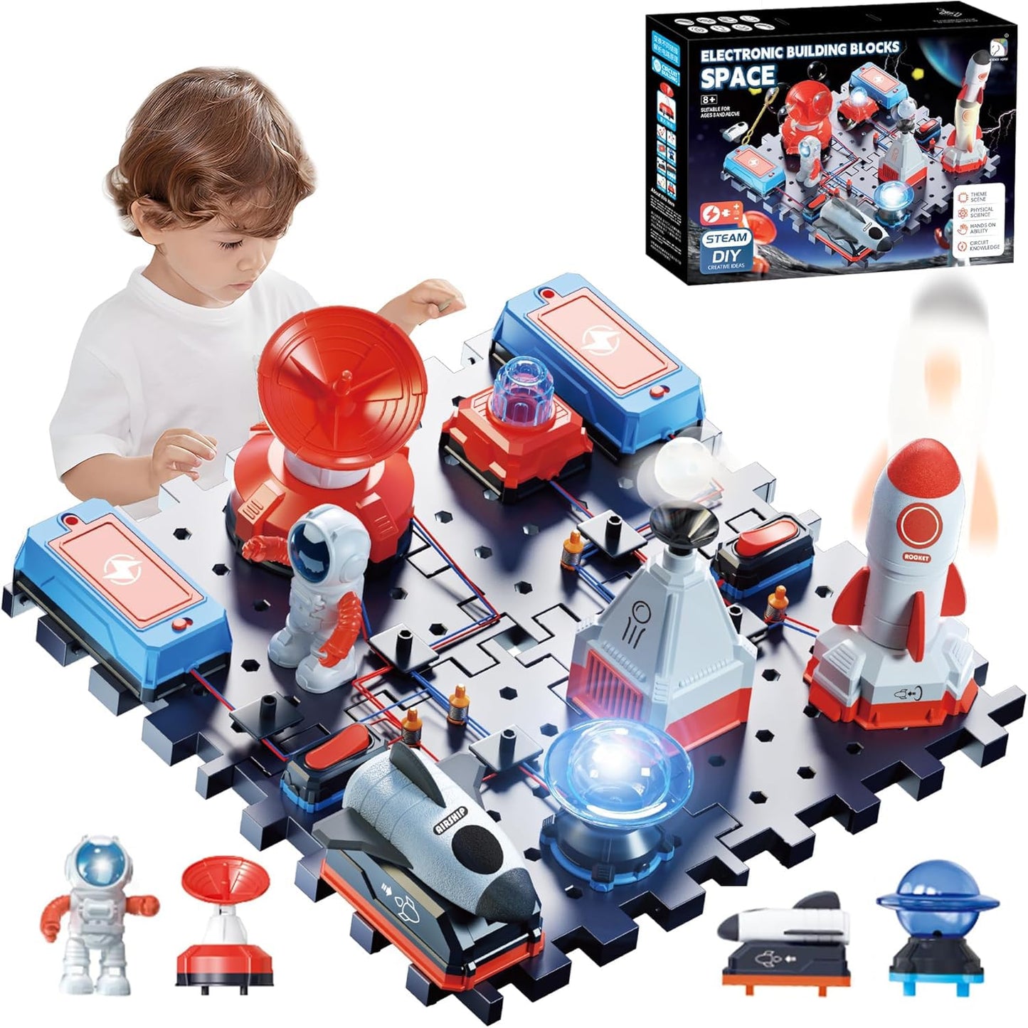 STEM Circuit Kit for Kids Ages 6+, 32PCS Electronics Exploration Kit with 150+ Creative Projects for Home & School Learning, Educational Physics Science Toy Gift for Boys Girls