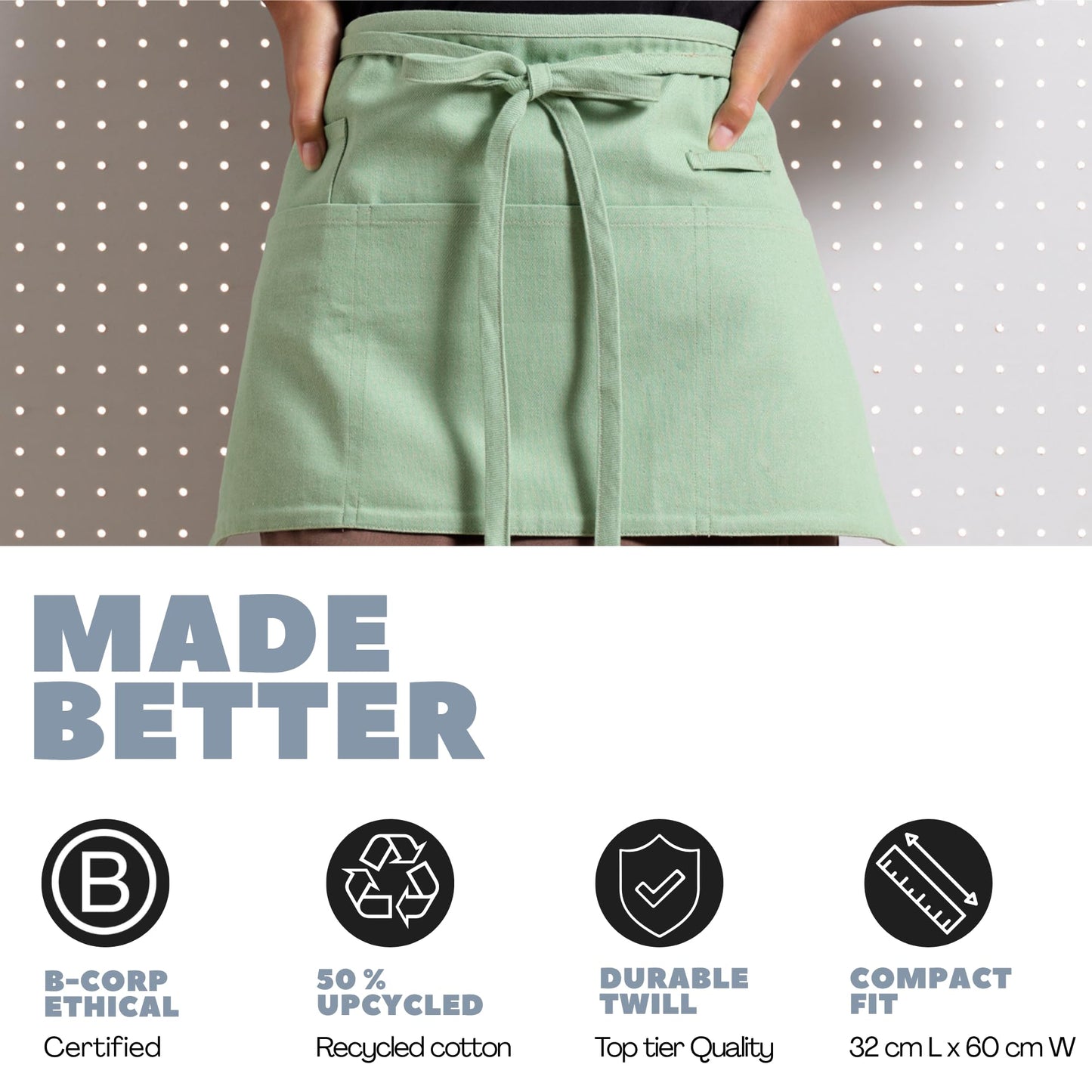 MEEMA Chef Waist Apron Cotton Fabric |Washable & Breathable Waitress & Server Half Aprons for Women with Pockets & Long Waist Straps | Cooking, Baking, Grilling & Crafting