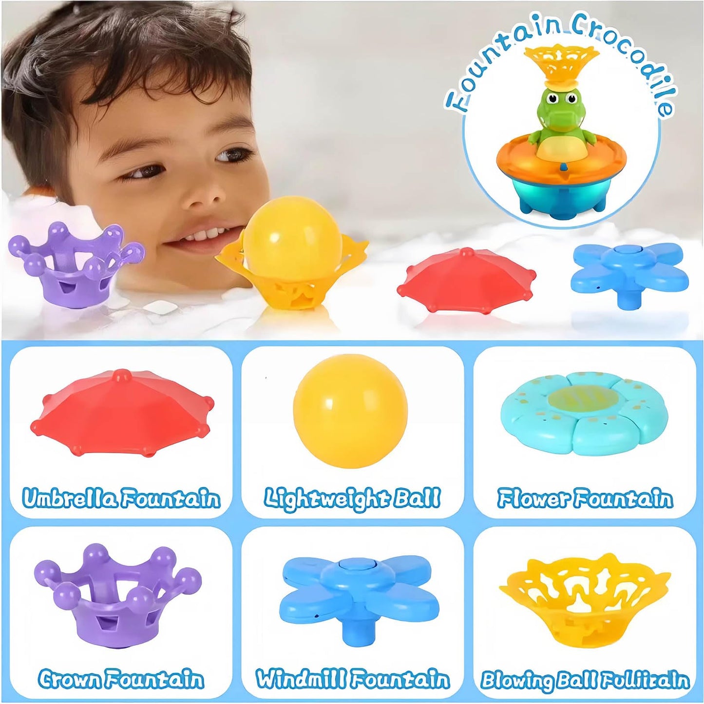 Bath Toys for Toddlers - Light Up Crocodile Fountain with 5 Spray Modes, ABS Plastic Bath Toy for Bathroom & Swimming Pool
