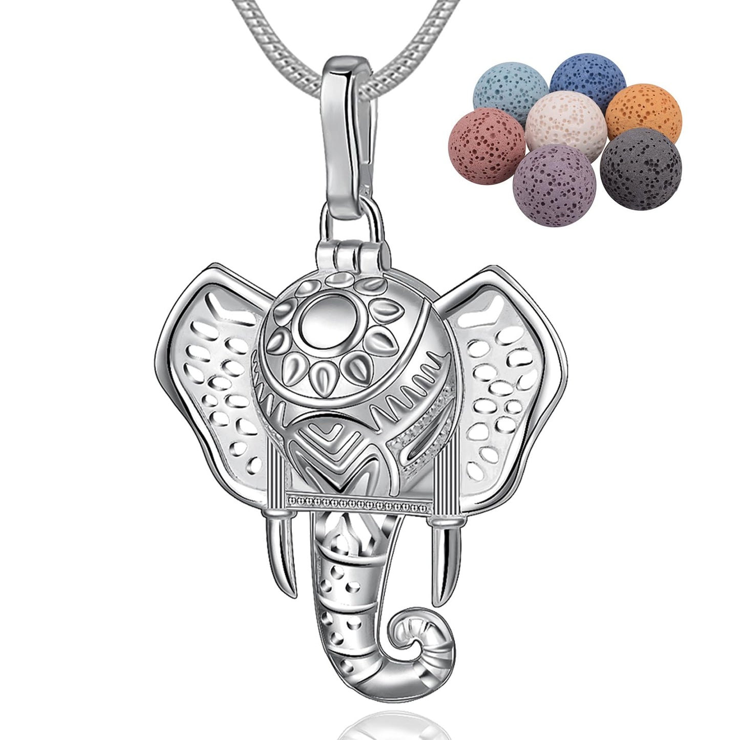 INFUSEU Elephant Gifts for Women Essential Oil Necklace Aromatherapy Pendant Scent Diffuser Lava Rock Stone Stash Cage