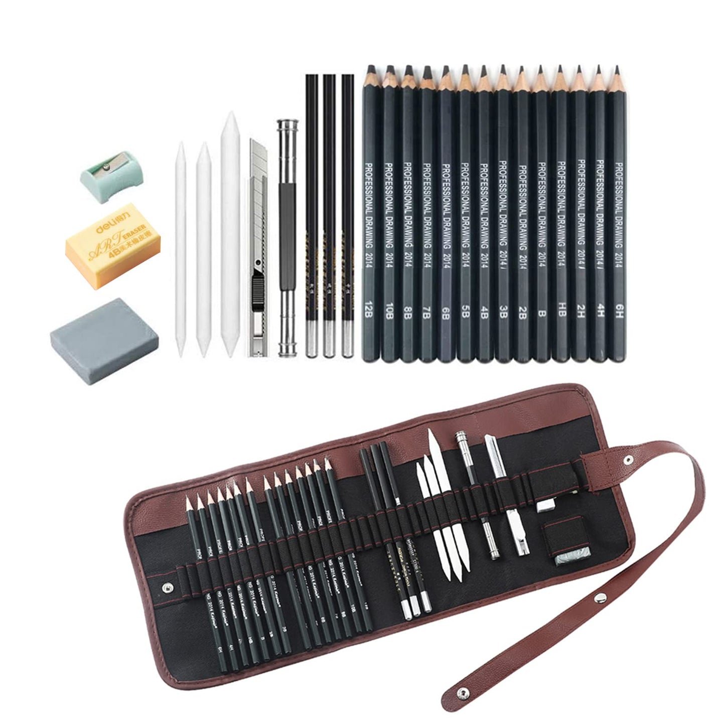Drawing Pencils,24pcs Art kit with Graphite Pencils Sketching Pencil Set Include 12B 10B 8B 7B 6B 5B 4B 3B 2B B HB 2H 4H 6H, Charcoal Pencils.Pencil Case for Beginner Artists Adults and Children