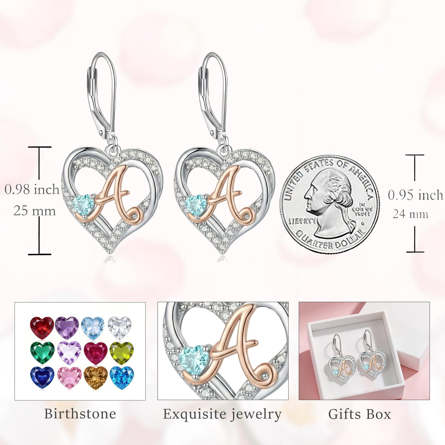 ZPMMPZ Initial Birthstone Earrings Intial Letter Dangle Drop Earrings Birthstone Jewelry Gifts for Women A & April