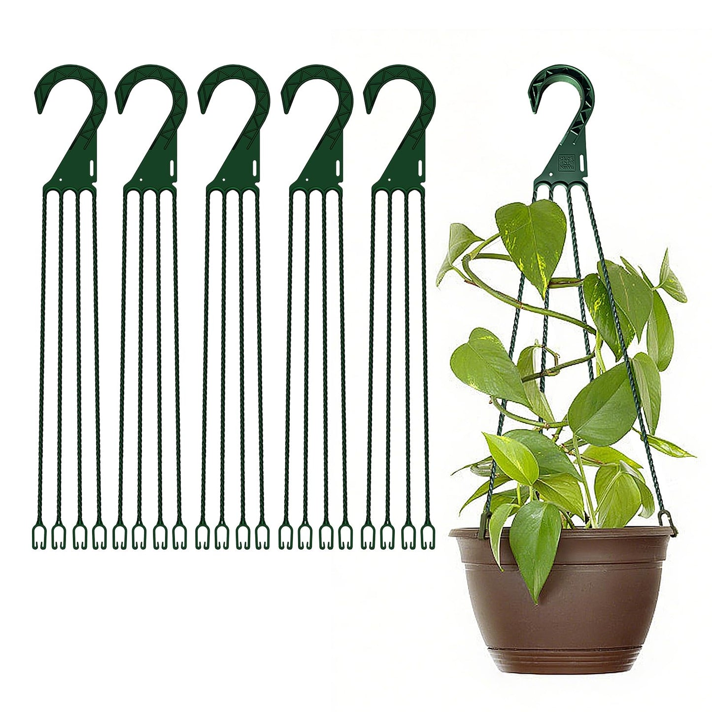 6 PCS Plastic Hanging Basket Hooks for Plants,4-Prong Detachable Pot Hangers for Indoor and Outdoor Use,Hanging Planter Holder Flower Pot,Green