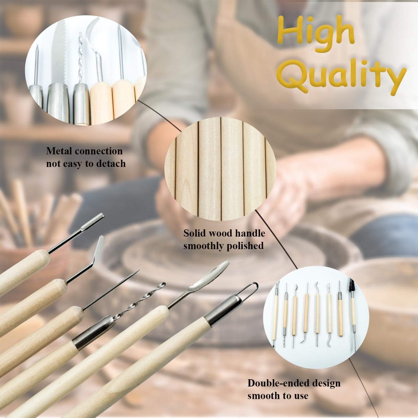 OMTRS Clay Sculpting Tools Kit, Pottery Clay Tools for Adult, Beginners and Artists, Pottery Carving Kit for Pottery, Dotting, Molding, Shaping (Natural)