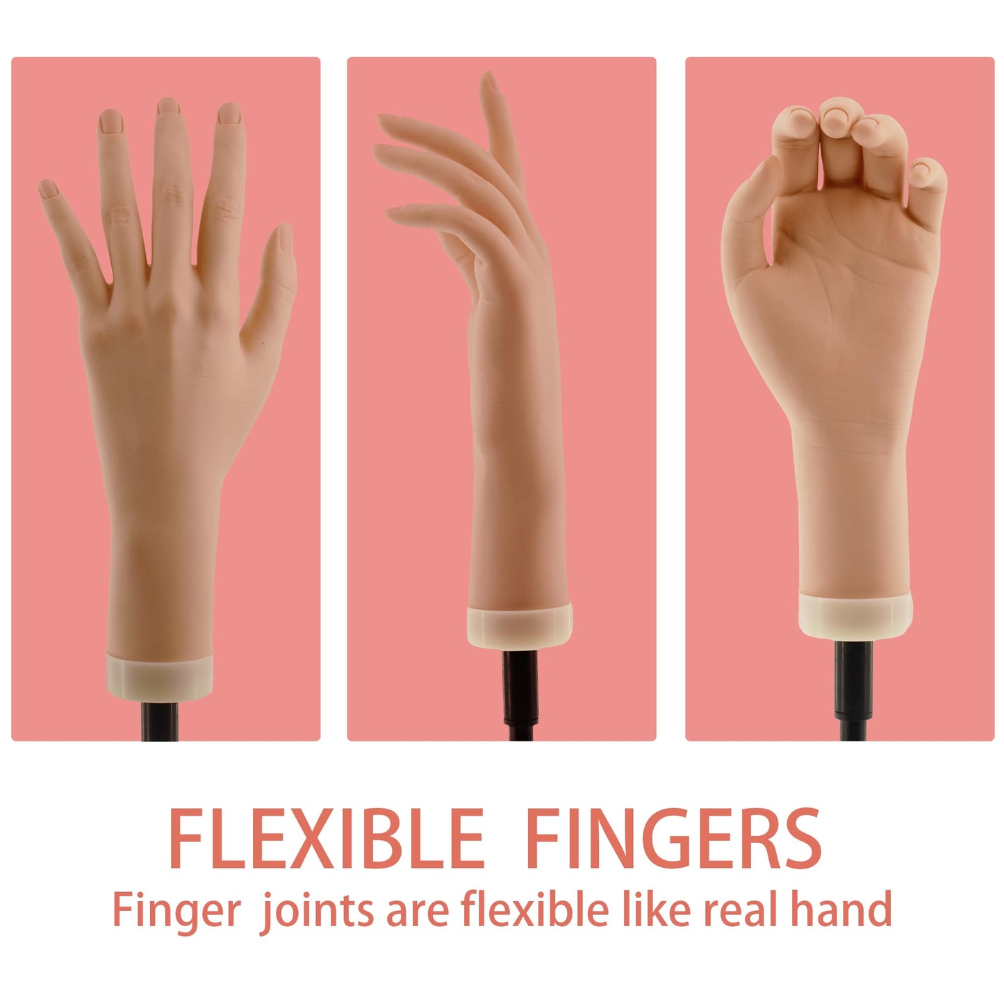 Practice Hand for Acrylic Nails with Stand Bracke,left Practice Hand for Acrylic Nails With Holder, Flexible Bendable Fake Hand Manicure Nail Practice Hand