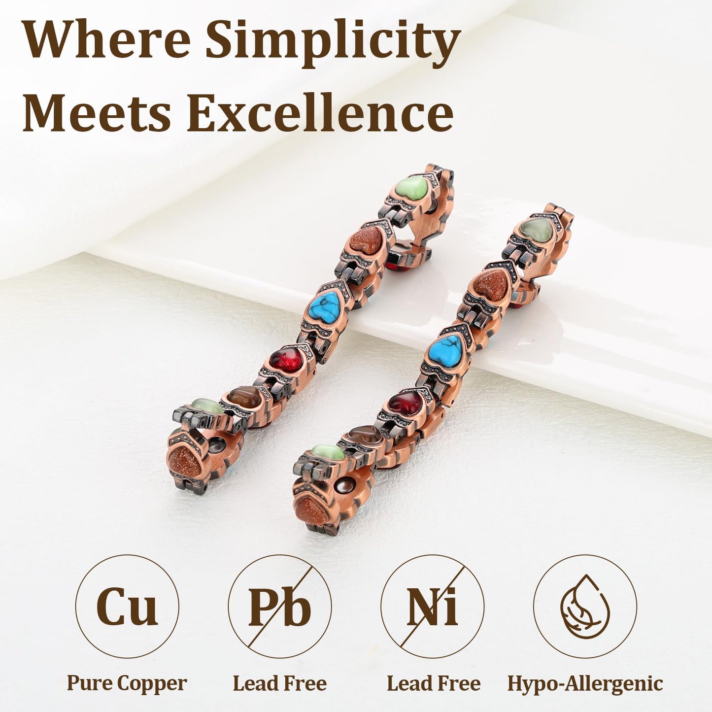 Fashtour 99.99% Pure Copper Magnetic Bracelet and Ring Set for Women, Heart Wire Design Adjustable Jewelry with 3800 Gauss Magnets, Elegant Gift Box (Heart Ring Set)