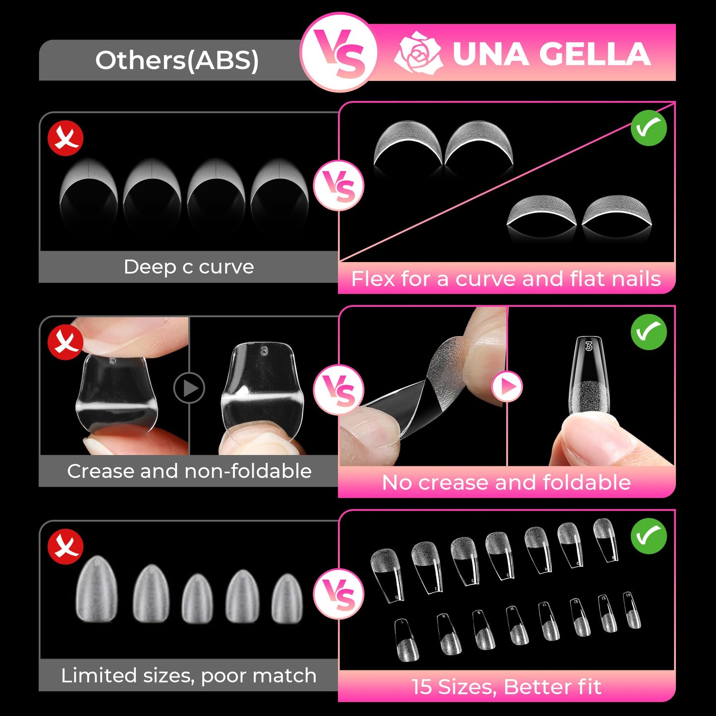 UNA GELLA Coffin Nails Tips: 360Pcs Soft Gel Nail Tips Coffin Medium Pre-Etched Half Matte Full Cover Coffin Press on Nails Clear Acrylic False Nails for Nail Extensions Home DIY Salon 15 Sizes