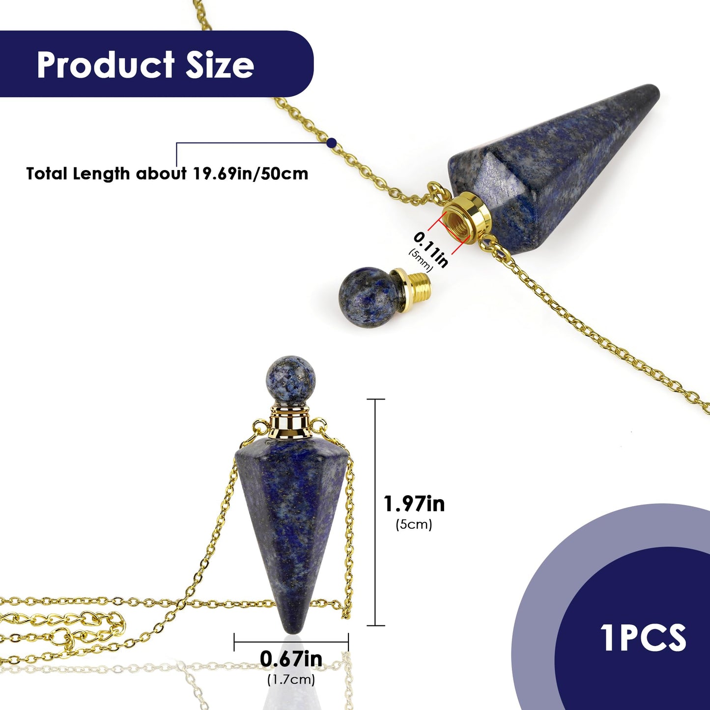 Biiange Perfume Bottle Necklace Diamond Shape, Essential Oil Diffuser Necklace, for Womens Perfumes Vial Pendant Necklaces Jewelry Unique Gift (Dark Blue)